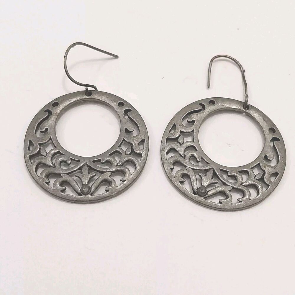 Silver Tone Rustic Hoop Earrings Fish Hook Style #J008